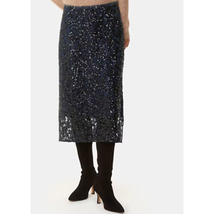 Whistles Black Floral Sequin Midi Skirt